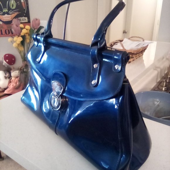 Beijo Patent Dark Blue Purse - Picture 2 of 14